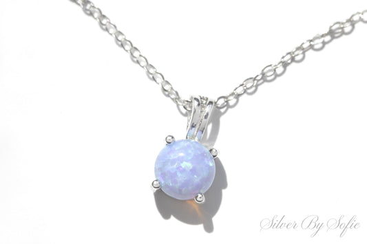 Light blue opal sterling silver 4 prong necklace