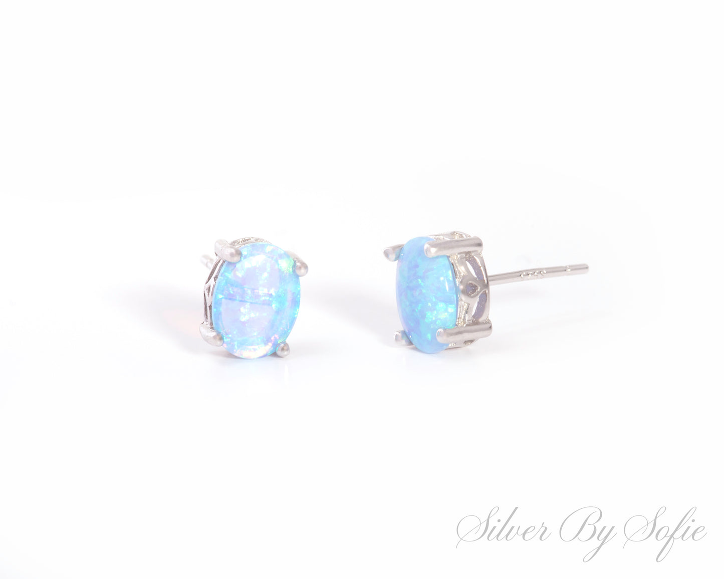 Blue opal sterling silver earrings