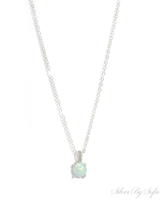 Light green opal sterling silver 4 prong necklace