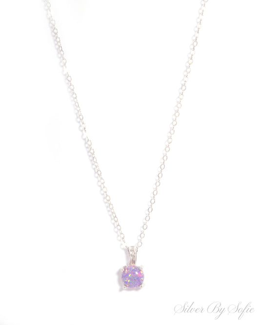 Light purple opal sterling silver 4 prong necklace