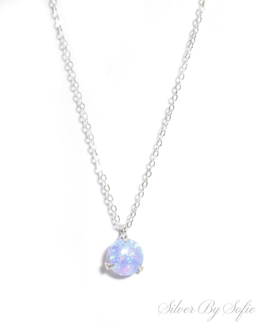 Light blue opal sterling silver 3 prong necklace