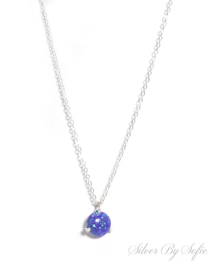 Dark blue opal sterling silver 3 prong necklace