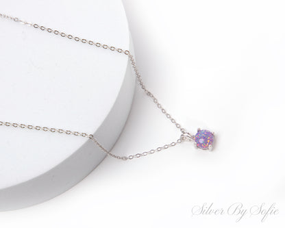 Light purple opal sterling silver 4 prong necklace