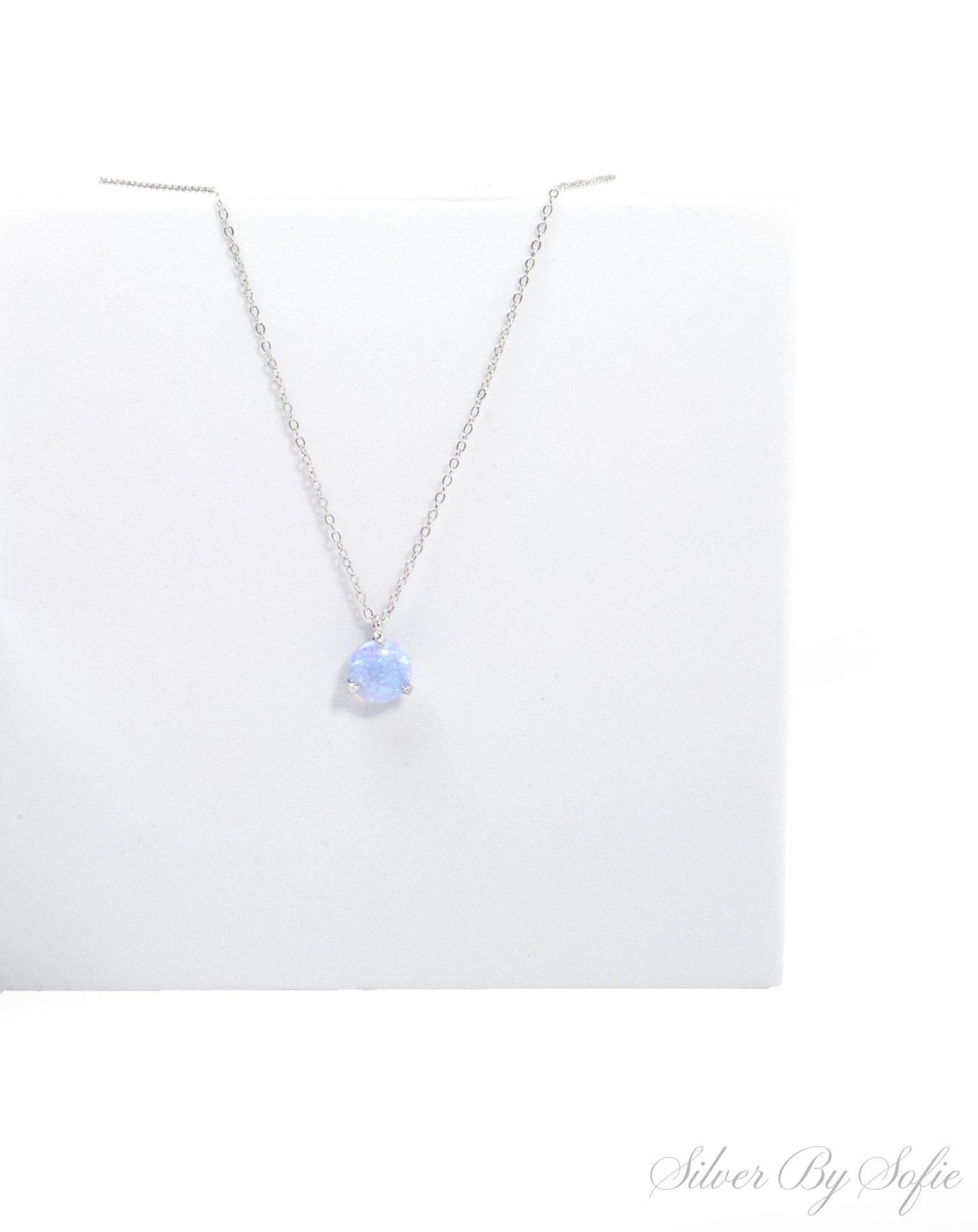 Light blue opal sterling silver 3 prong necklace