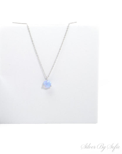 Light blue opal sterling silver 3 prong necklace