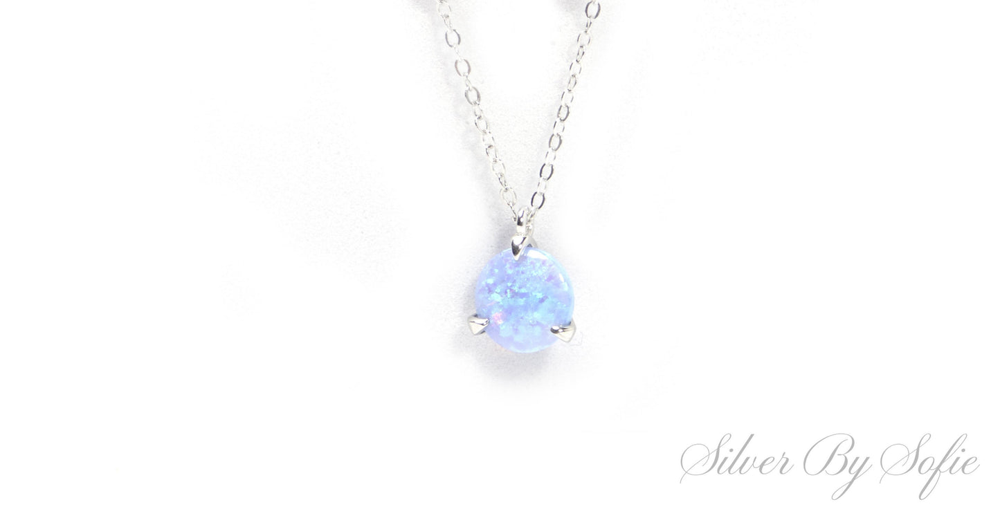 Light blue opal sterling silver 3 prong necklace