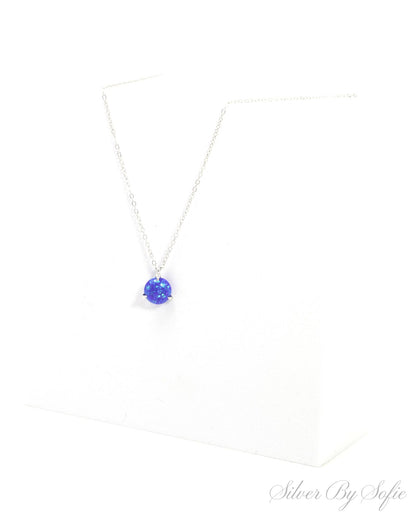 Dark blue opal sterling silver 3 prong necklace