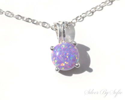 Light purple opal sterling silver 4 prong necklace