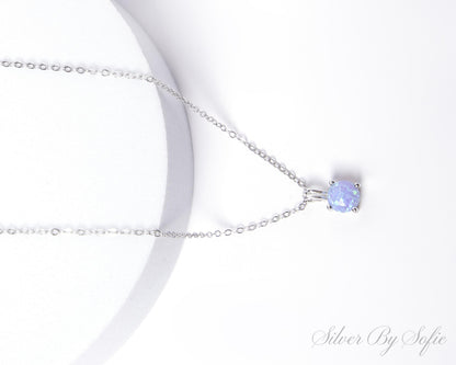 Light blue opal sterling silver 4 prong necklace