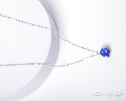 Dark blue opal sterling silver 3 prong necklace