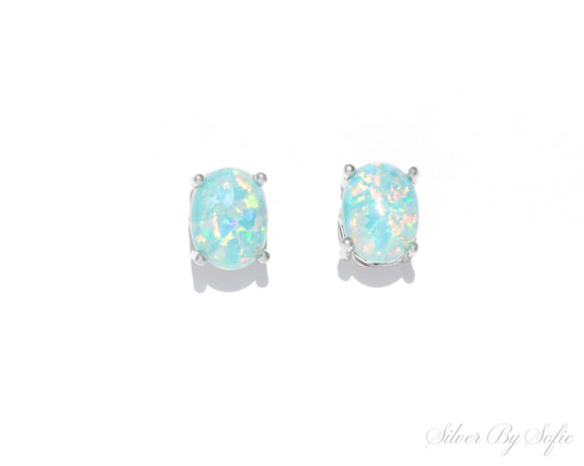 Light green opal sterling silver earrings