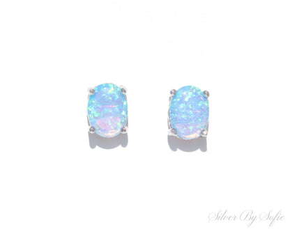 Blue opal sterling silver earrings